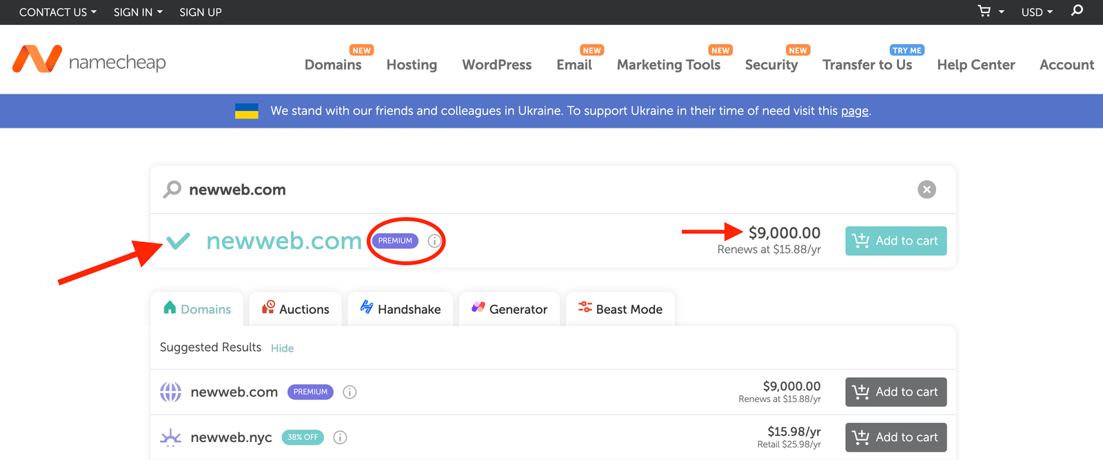 Namecheap Premium Domain