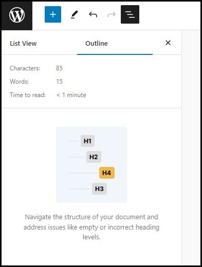 WordPress 6.4 improved the page outline in more structured way