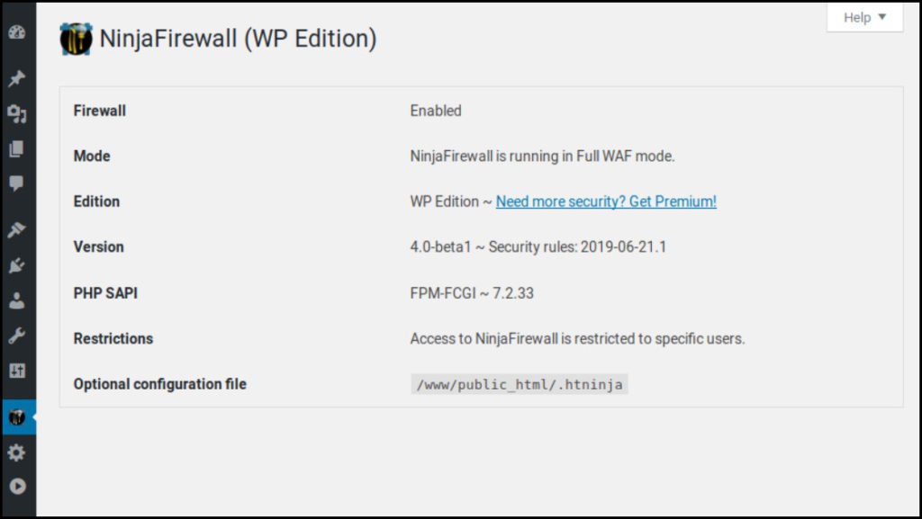 NinjaFirewall interface