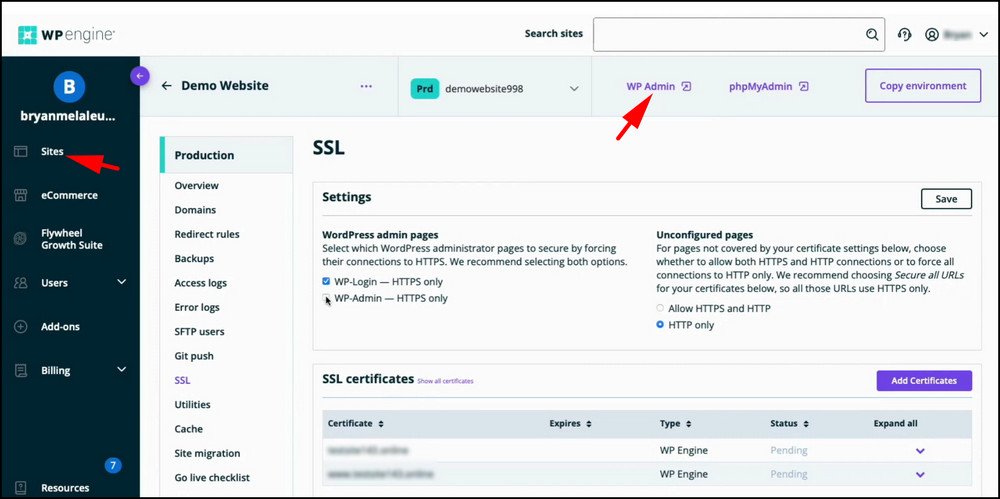 Login to WordPress from wpengine