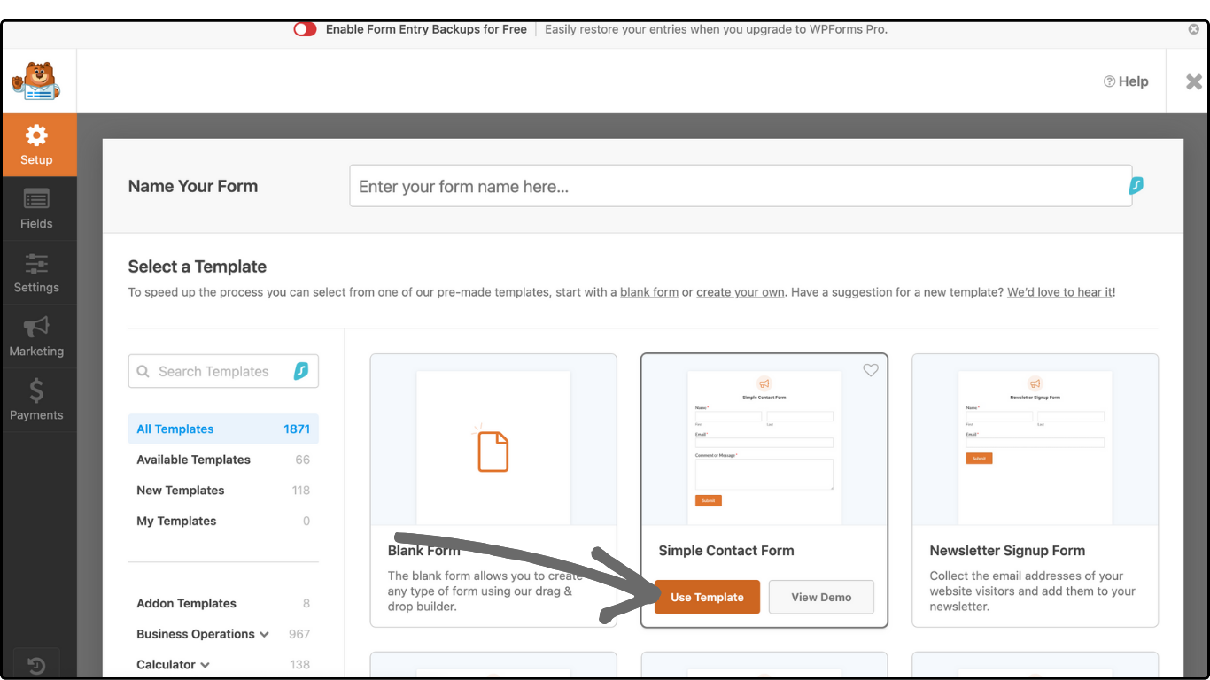 Add new form template from WPForms