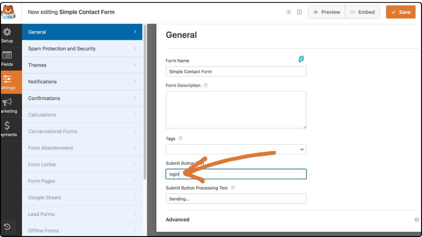 edit the submit button