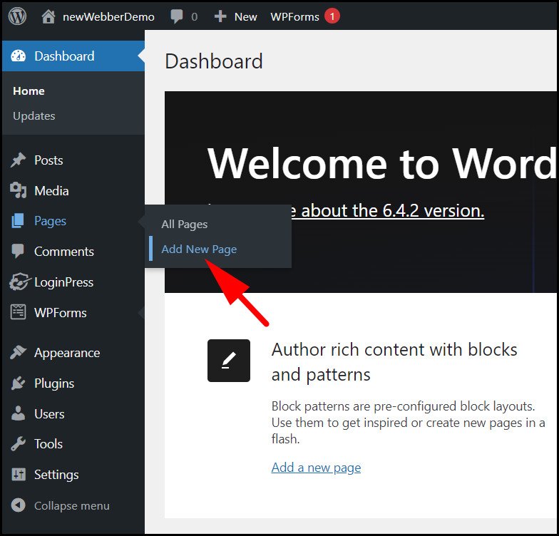 WordPress Add New Page