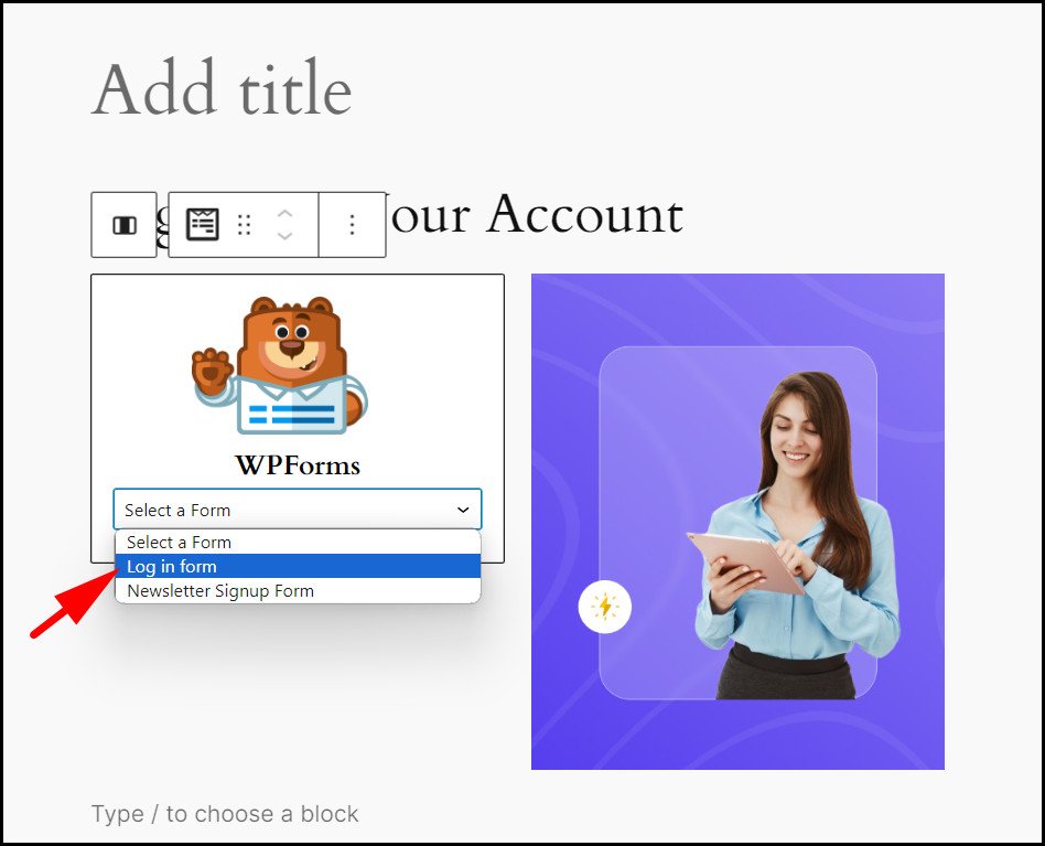 Selecting WPForms on WordPress Page